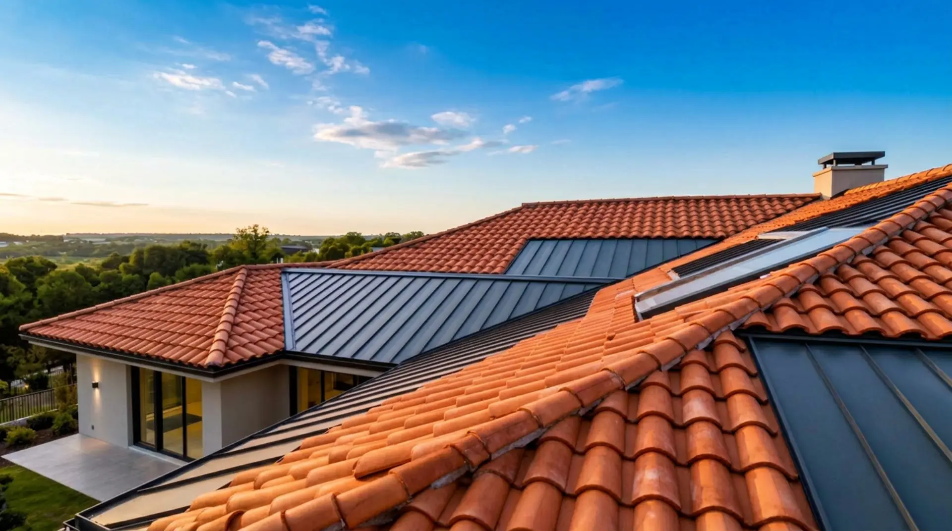 גג רעפים מודרני בשמיים כחולים – אור בגג מומחה גגות ופחחות